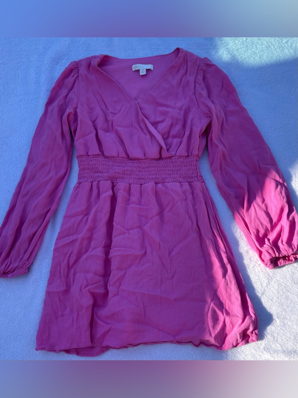 GB girls Bright Pink V-Neck Smocked Waist Long Sleeve Top